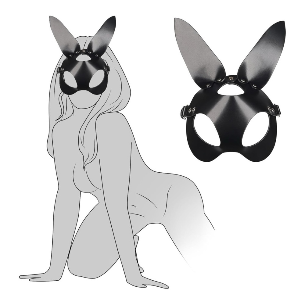 🪷 Black Masquerade Rabbit Ears Mask with Adjustable Headband